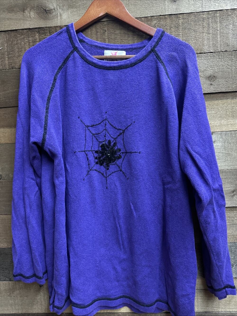 Quacker Factory Halloween Purple Spider Web Tunic Sweater 1X